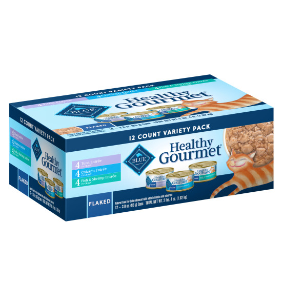 (12 Pack) Blue Buffalo Healthy Gourmet Variety Pack Wet Cat Food, Flaked Tuna, Fish & Shrimp & Chicken, 3 oz. Cans